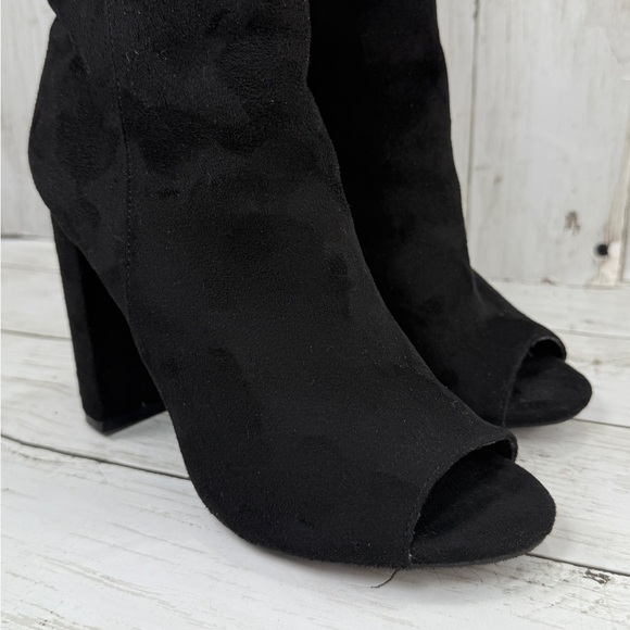 Wild Diva Morris Women's black Peep Toe Ankle Boots Chunky 7.5 Heels Bootie - Picture 8 of 15